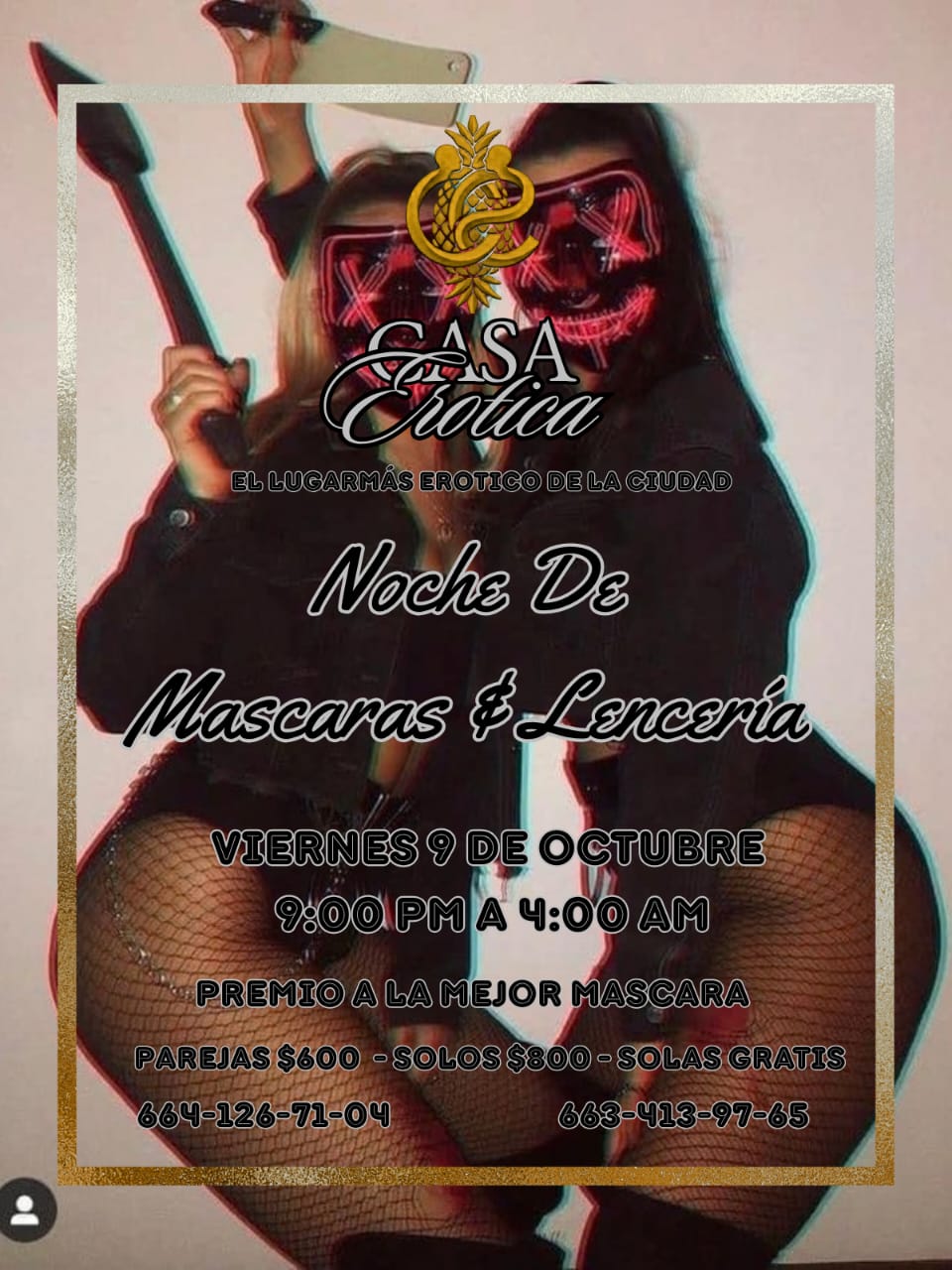 Noche de Máscaras y Lencería, viernes 9 de octubre, Casa Erótica Tijuana